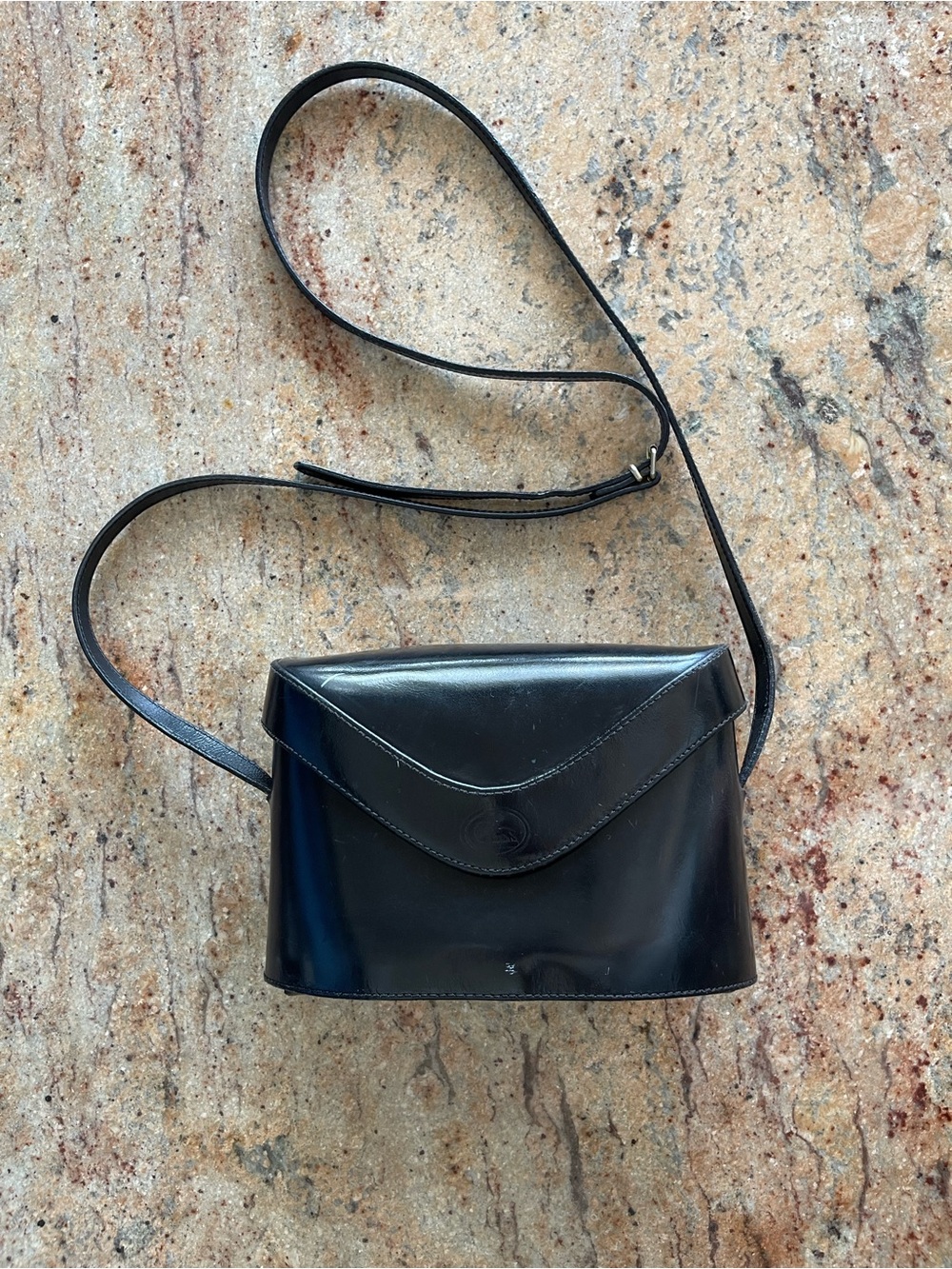 Vintage 70's Cristian Made In Italy Genuine Leather Crossbody Bag in BLACK